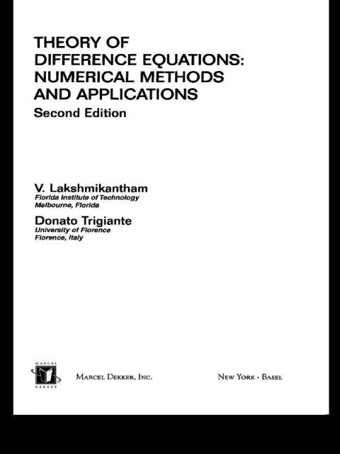 Theory Of Difference Equations Numerical Methods And Applications | Zookal Textbooks | Zookal Textbooks